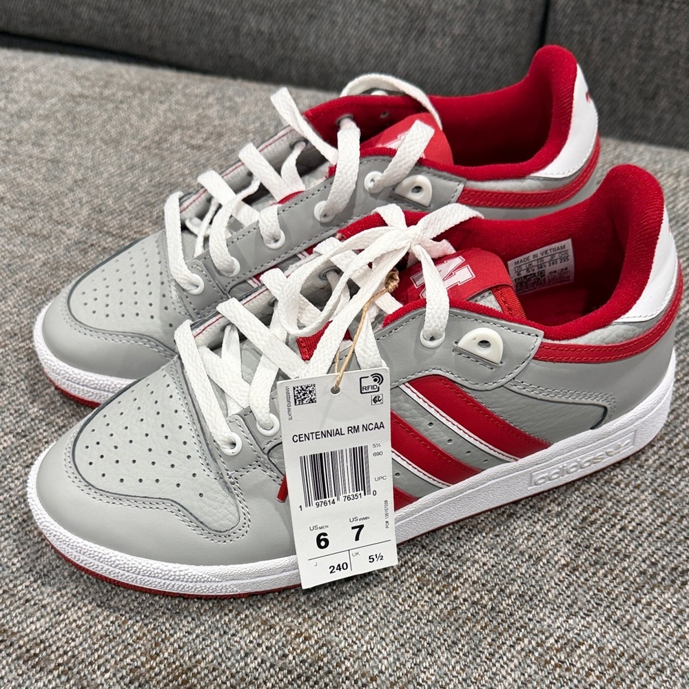 Adidas Gray and Red Nebraska Sneakers NWT
